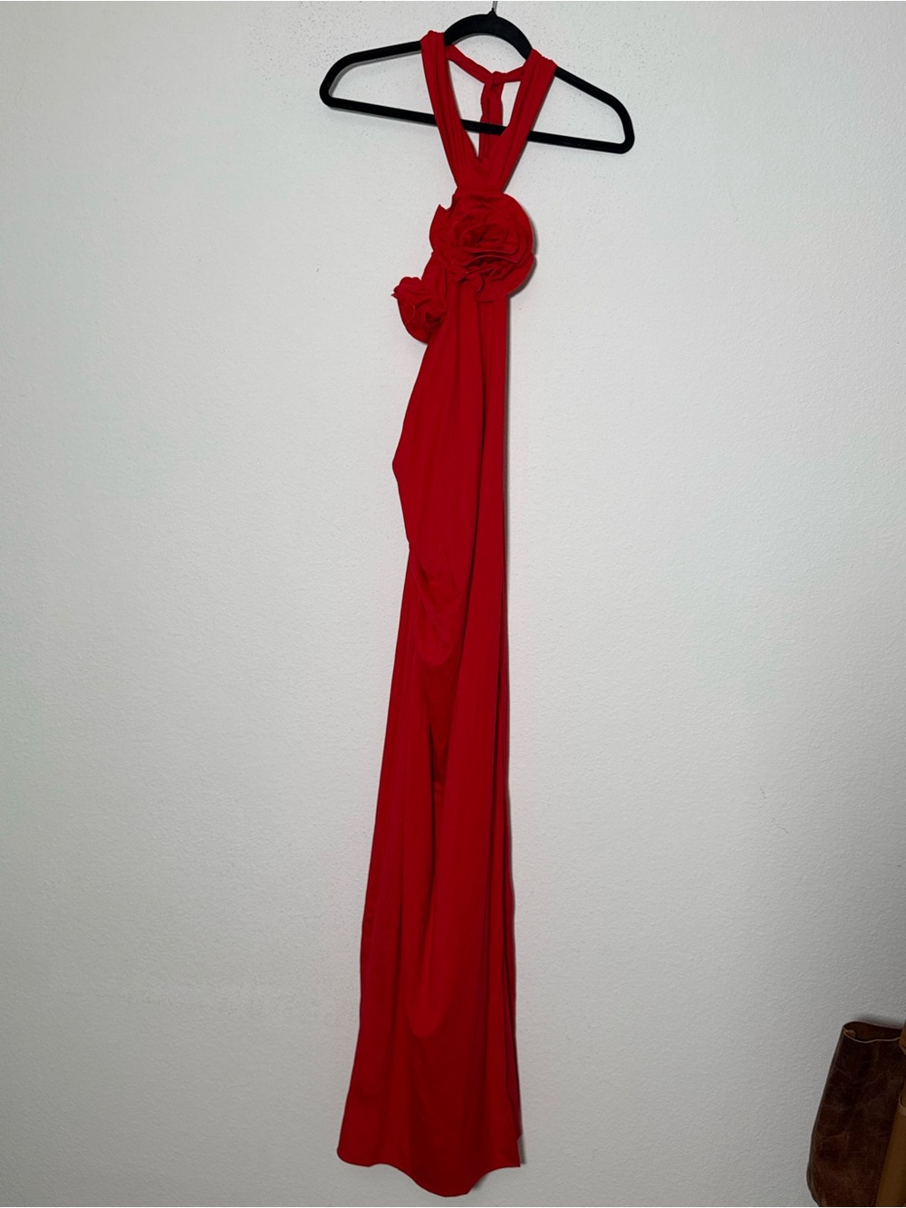 Bella Barnett Red Rosette Halter Maxi Dress Size S Y2K Formal Statement Gown NWT